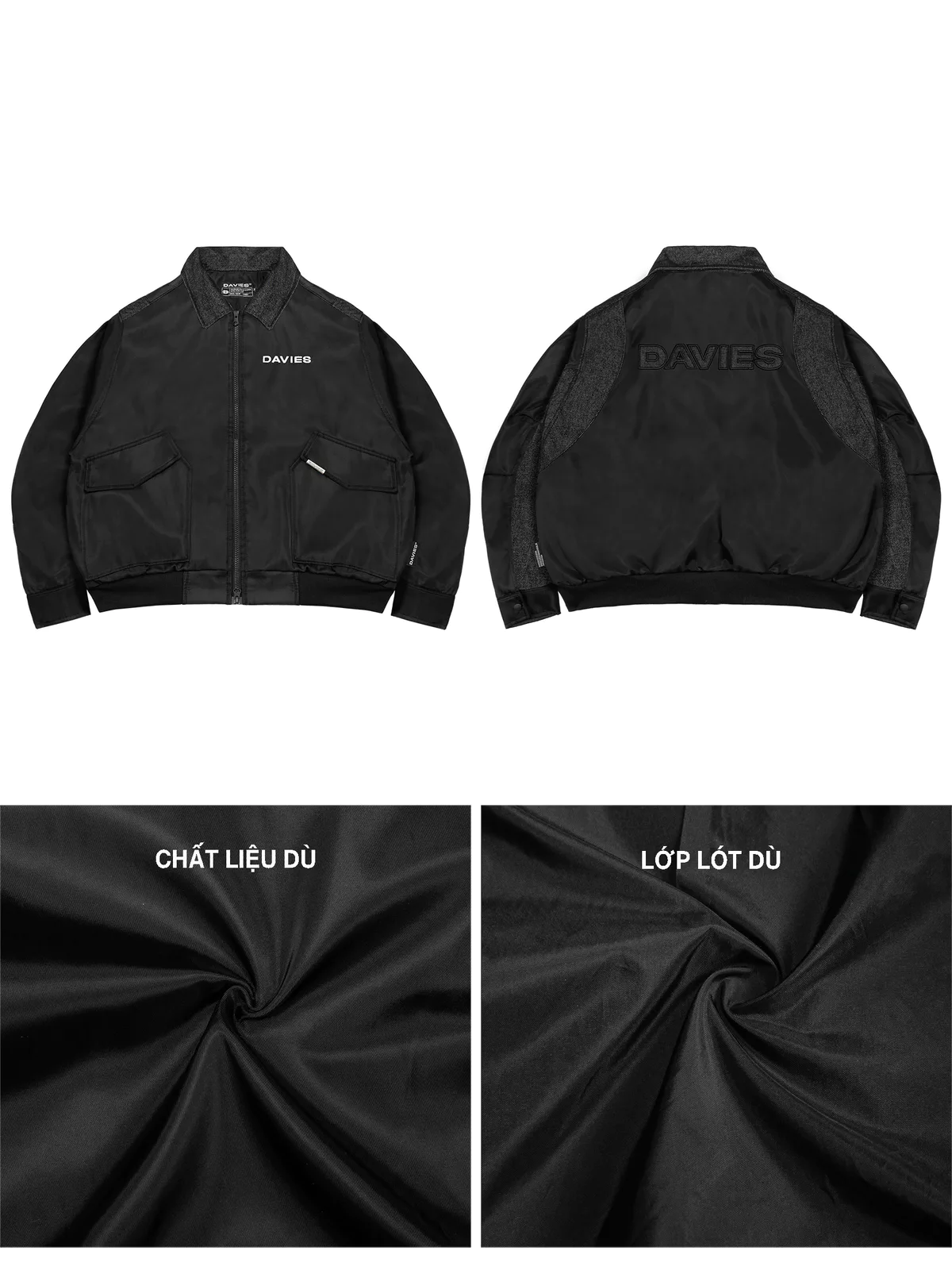 Áo khoác bomber croptop nam nữ DAVIES dù protex phối vải flannel caro đen local brand Flannel Type Logo Jacket I D37-AK6