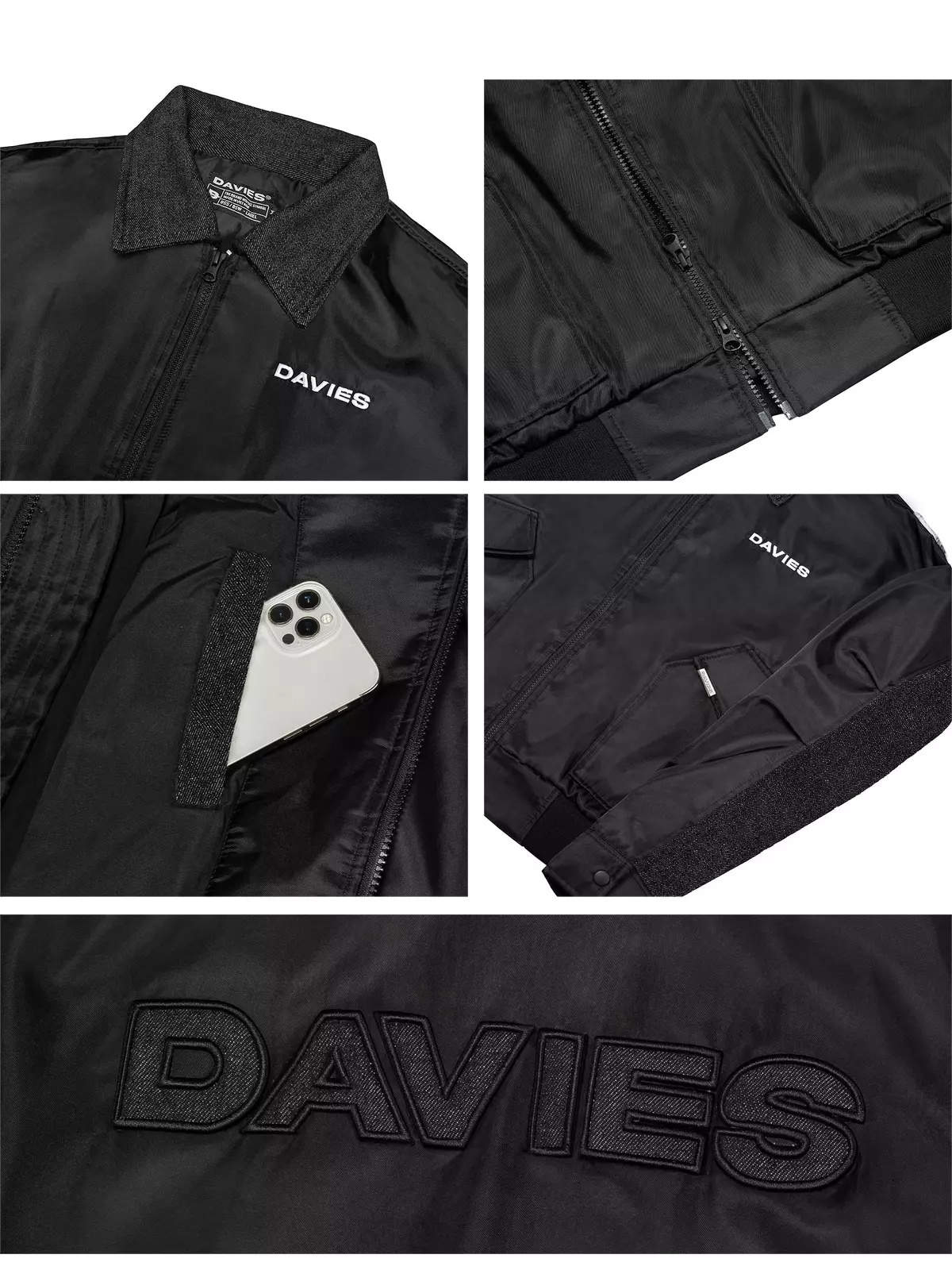 Áo khoác bomber croptop nam nữ DAVIES dù protex phối vải flannel caro đen local brand Flannel Type Logo Jacket I D37-AK6