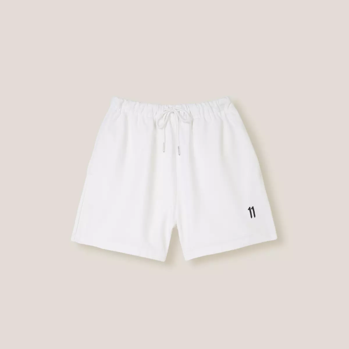 ELEVEN - Quần shorts nam vải nỉ chân cua 11 logo màu trắng