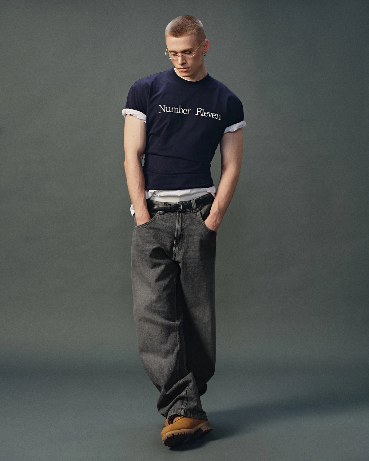 Eleven - Áo Thun Unisex Nam Nữ In Chữ Number Eleven Ngang | Màu Xanh Đen