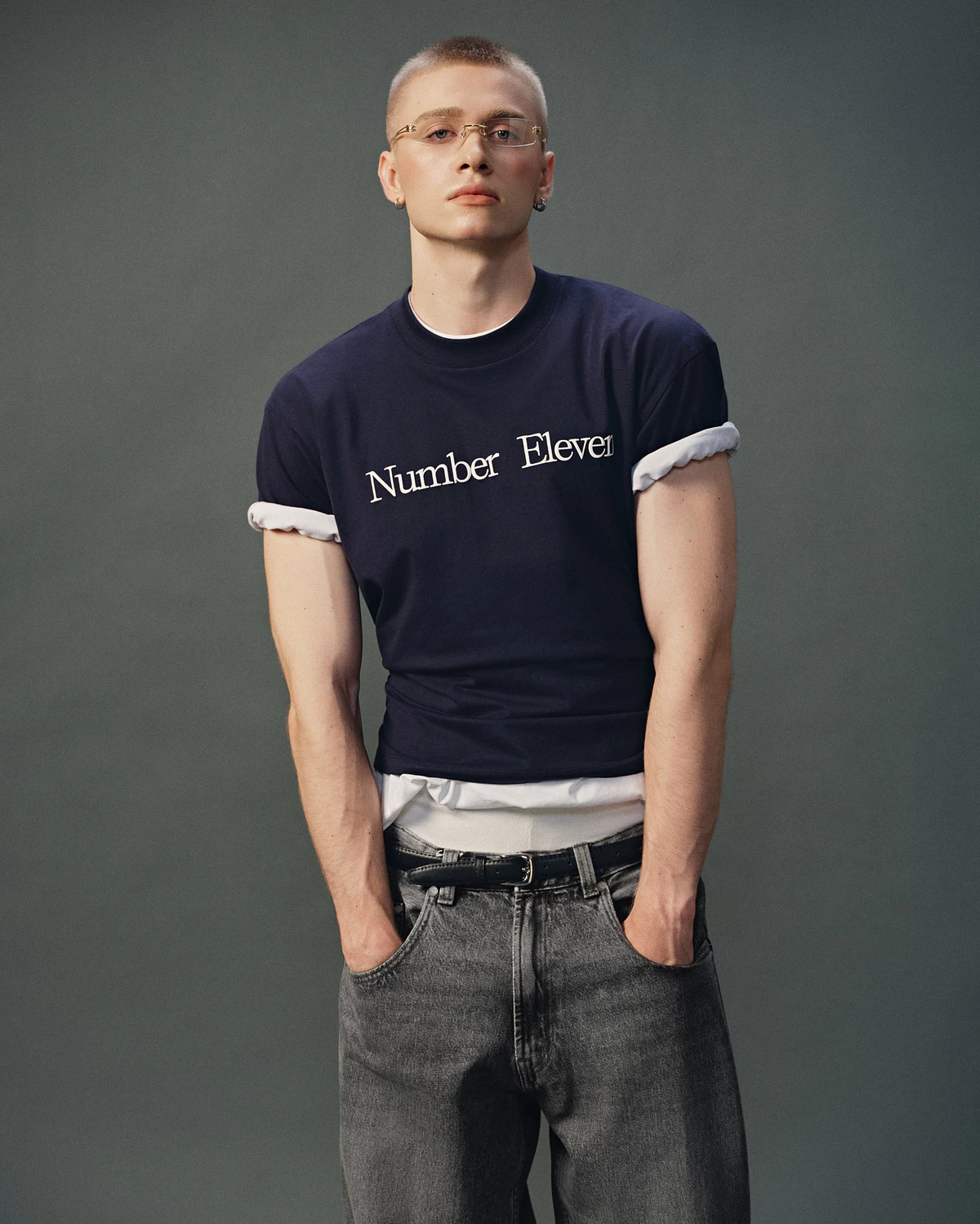 Eleven - Áo Thun Unisex Nam Nữ In Chữ Number Eleven Ngang | Màu Xanh Đen