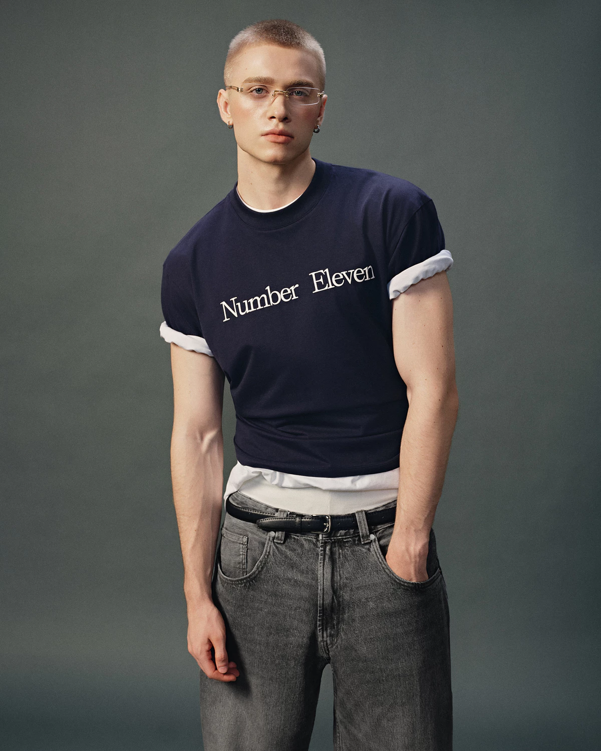 Eleven - Áo Thun Unisex Nam Nữ In Chữ Number Eleven Ngang | Màu Xanh Đen
