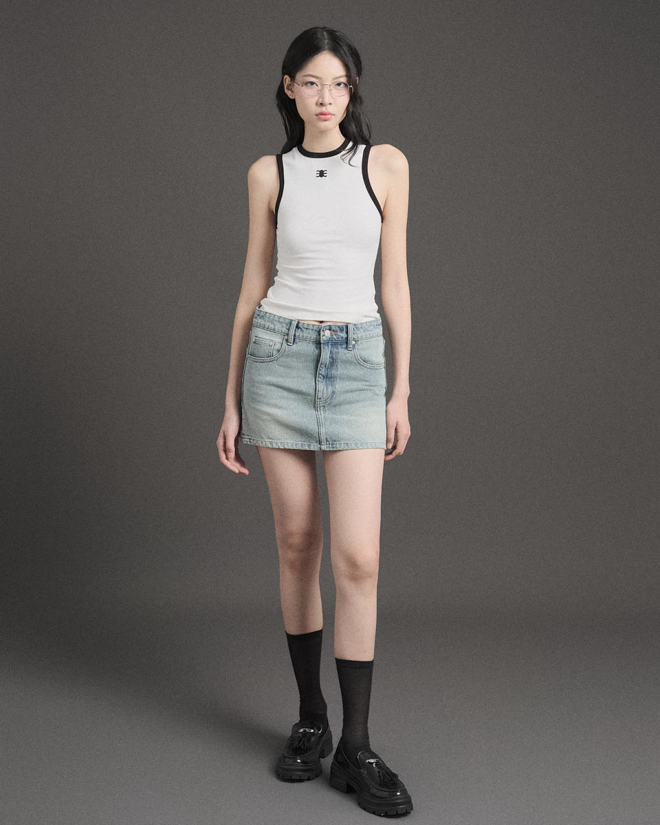 Eleven - Áo Tank Top Viền Tương Phản Thêu Mono | Màu Đen