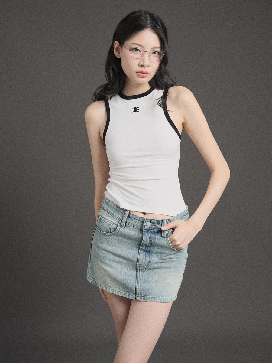Eleven - Áo Tank Top Viền Tương Phản Thêu Mono | Màu Đen