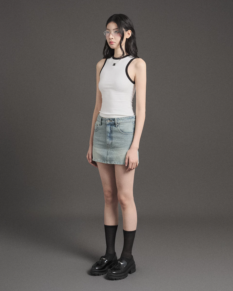 Eleven - Áo Tank Top Viền Tương Phản Thêu Mono | Màu Đen