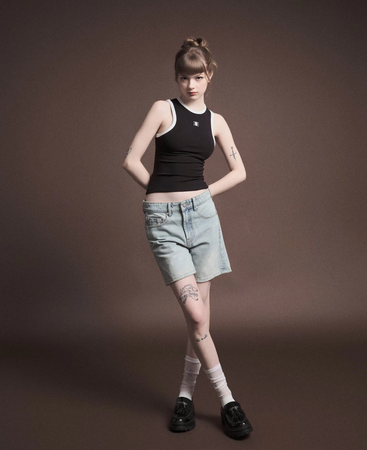 Eleven - Áo Tank Top Viền Tương Phản Thêu Mono | Màu Đen