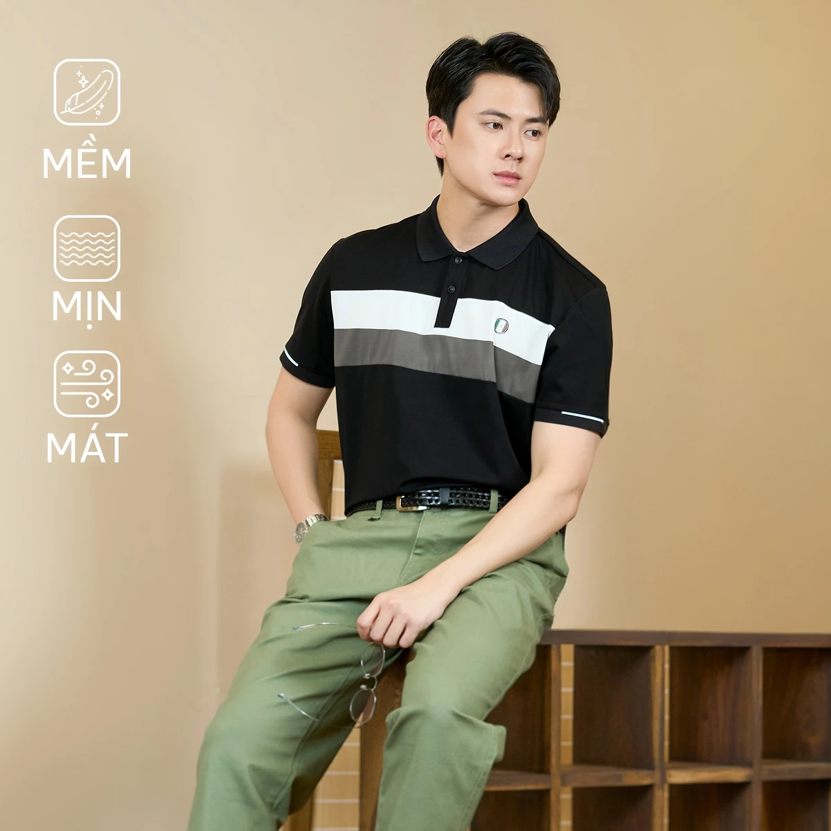 Áo Polo Rayon In Logo Tròn M Form Regular 4MEN PO164 cổ bẻ, vải mềm mịn, thoáng mát