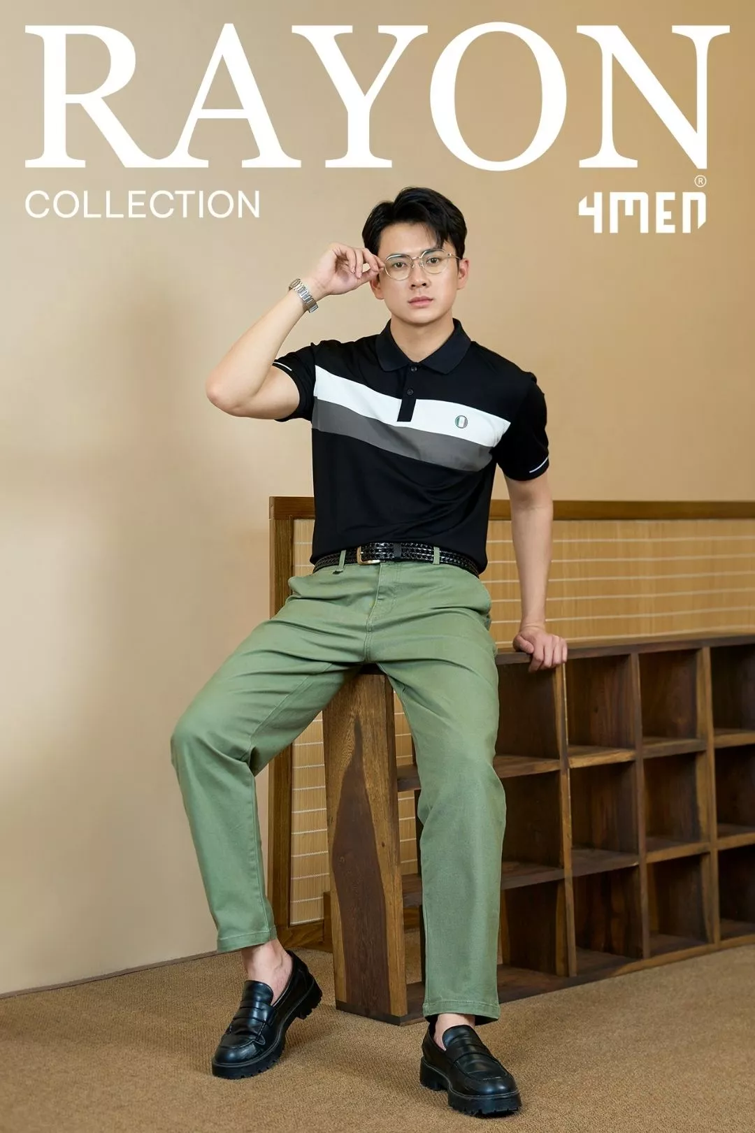 Áo Polo Rayon In Logo Tròn M Form Regular 4MEN PO164 cổ bẻ, vải mềm mịn, thoáng mát