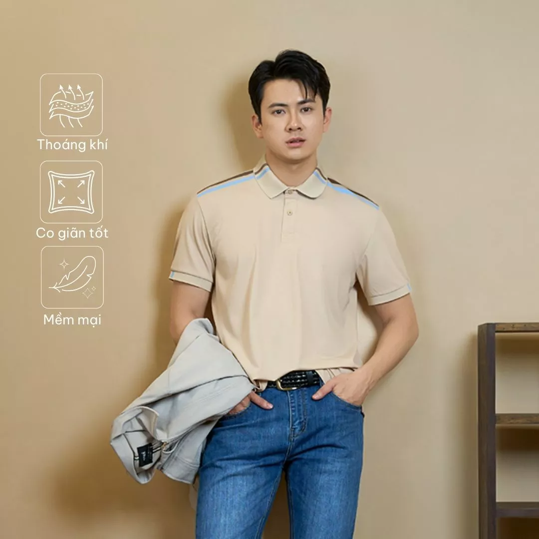 Áo Polo Rayon Phối 2 Sọc Ở Vai Form Regular 4MEN PO158 mềm mại, thấm hút, thoáng mát, lịch sự