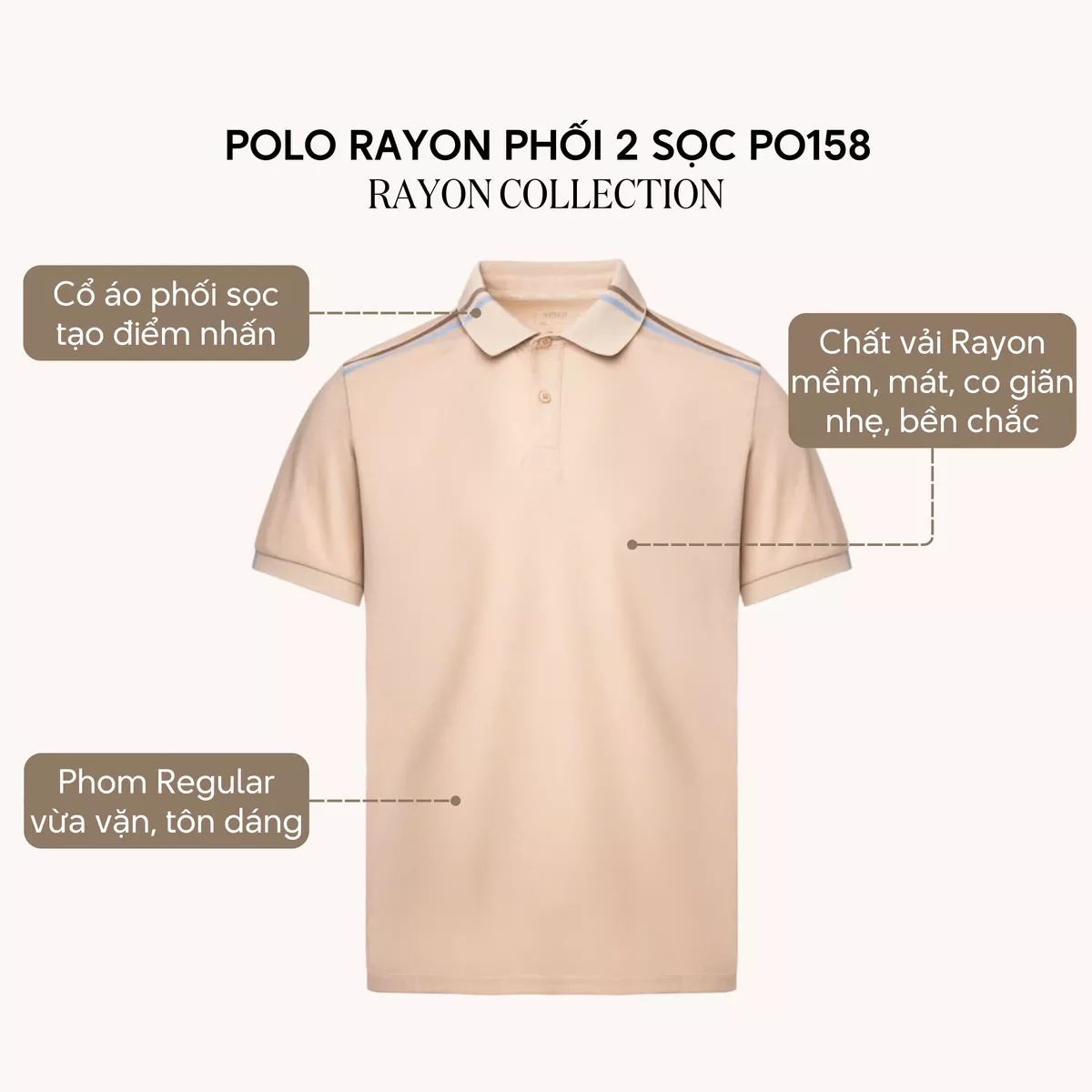 Áo Polo Rayon Phối 2 Sọc Ở Vai Form Regular 4MEN PO158 mềm mại, thấm hút, thoáng mát, lịch sự