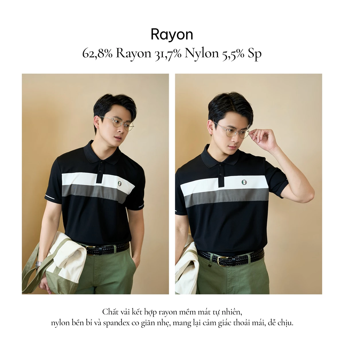 Áo Polo Rayon In Logo Tròn M Form Regular 4MEN PO164 cổ bẻ, vải mềm mịn, thoáng mát