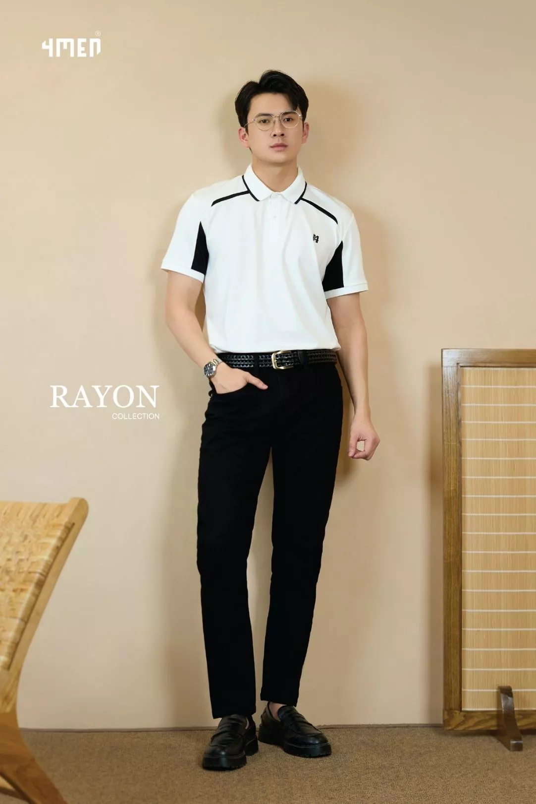 Áo Polo Rayon Rã Phối In Logo M Form Regular 4MEN PO163 vải mềm mịn, thoáng mát, thoải mái