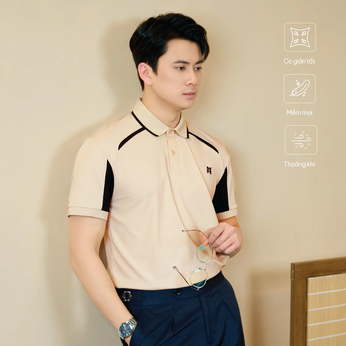 Áo Polo Rayon Rã Phối In Logo M Form Regular 4MEN PO163 vải mềm mịn, thoáng mát, thoải mái
