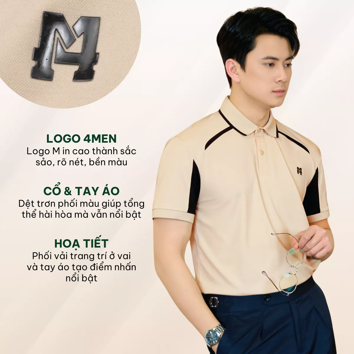Áo Polo Rayon Rã Phối In Logo M Form Regular 4MEN PO163 vải mềm mịn, thoáng mát, thoải mái