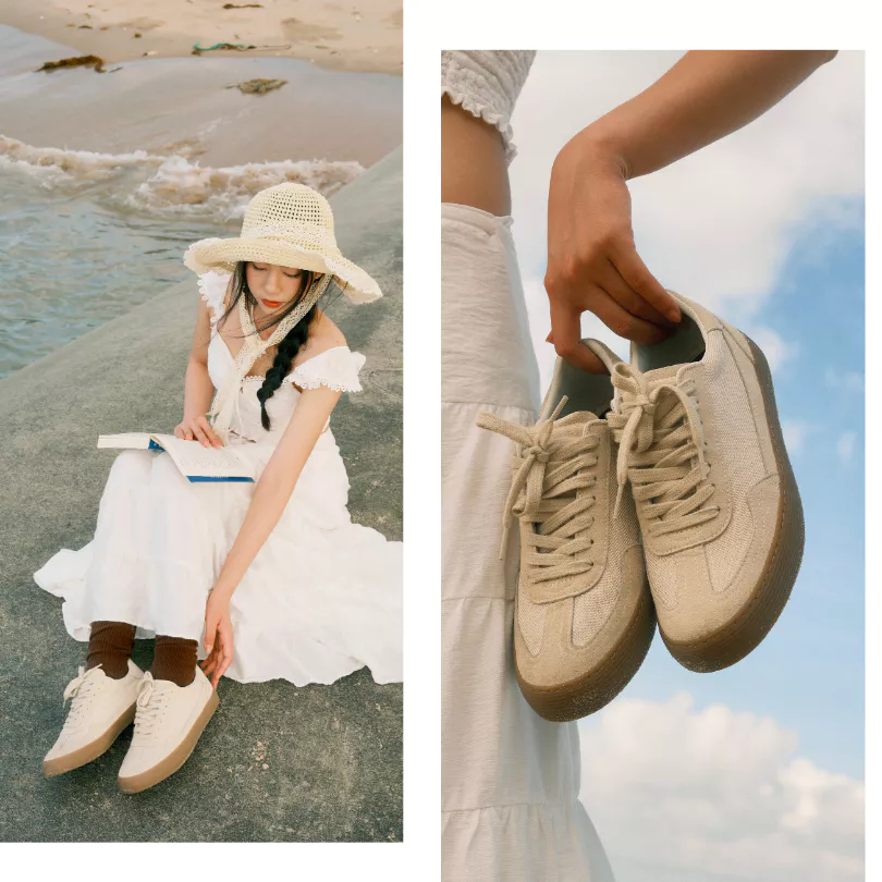 Giày Sneaker Vải Canvas Phối Da Nam Nữ DC35 Beige Dincox Shoes - Đế Khâu Bền Bỉ
