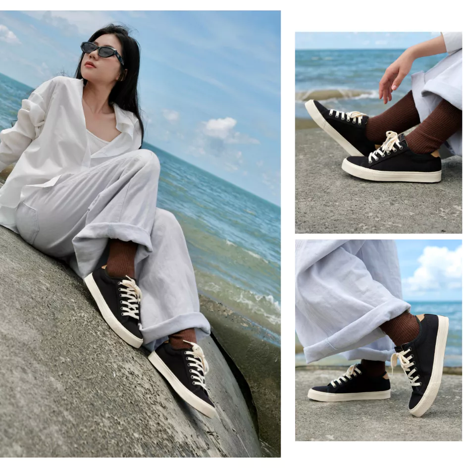 Giày Sneaker Nam Nữ Vải Canvas DINCOX E12 Black Đơn Giản Thanh Lịch - Unisex Sneaker