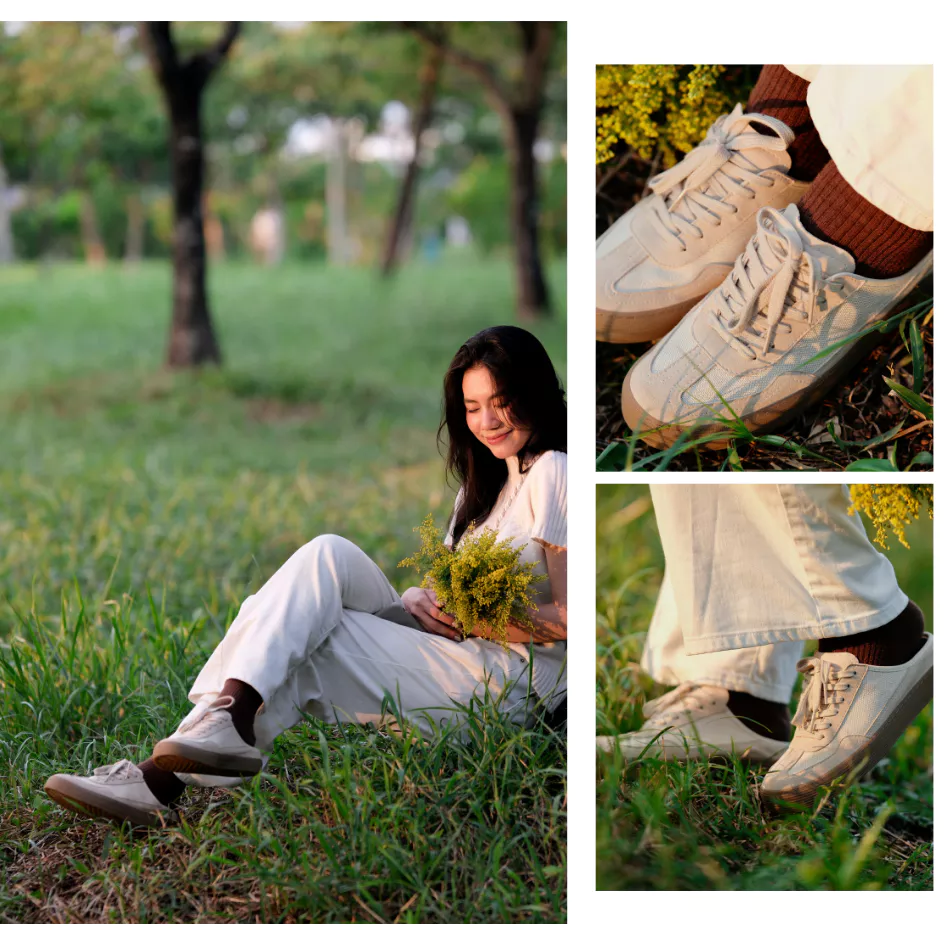 Giày Sục Đạp Gót Mules Vải Sneaker Unisex Nam Nữ DINCOX DC37 Lazy Mule Beige