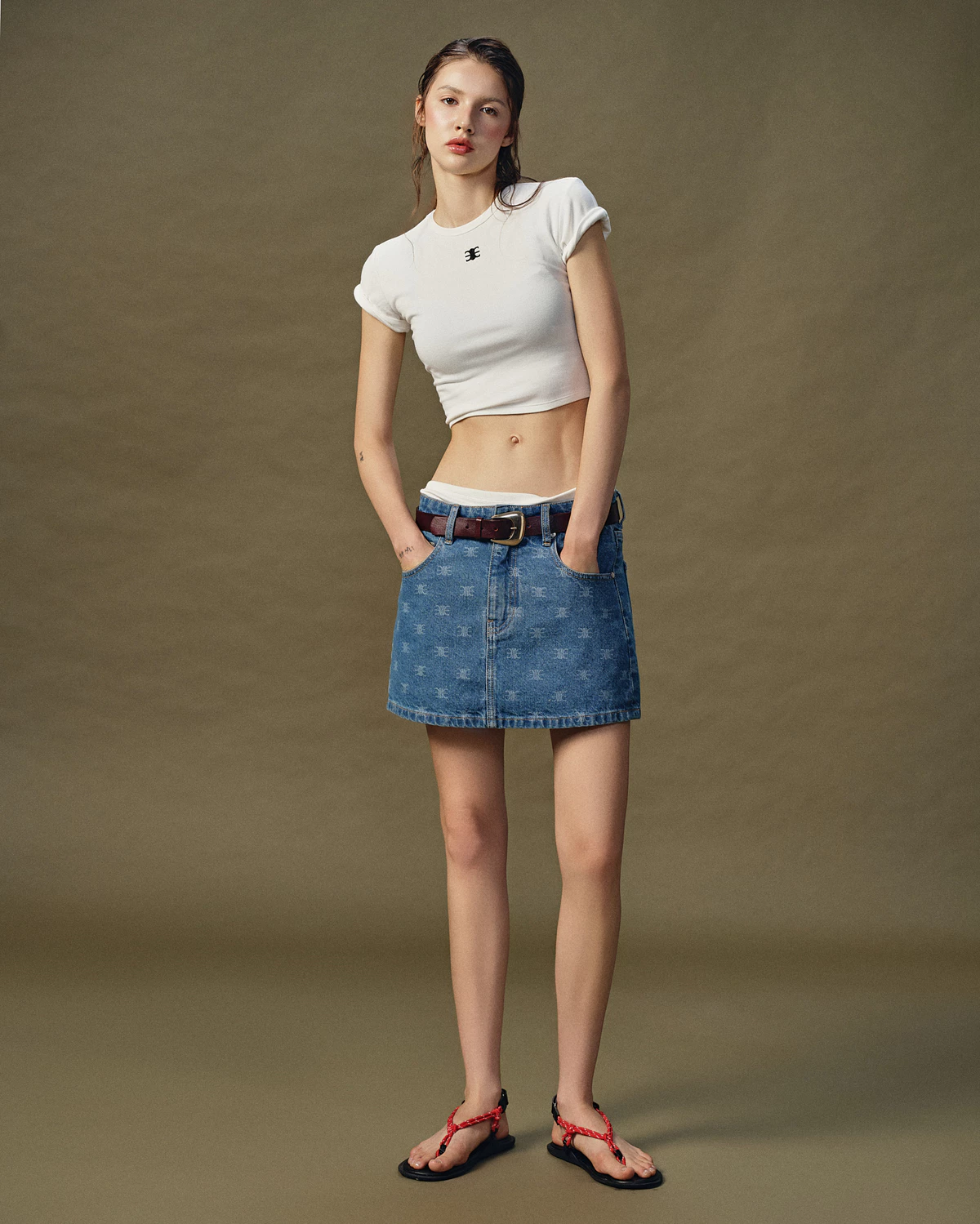 Eleven - Chân Váy Denim Mini Hoạ Tiết Monogram | Màu Xanh