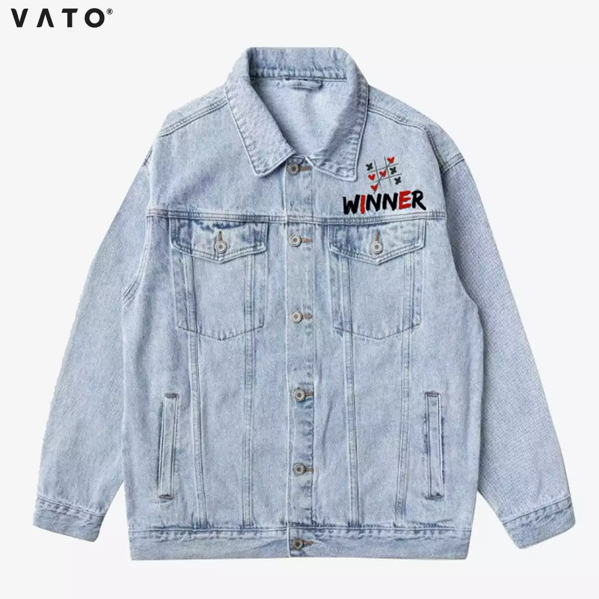 Áo Jean Vato Winner- áo khoác jean nam, nữ, khoác denim form rộng, basic, thêu họa tiết cá tính