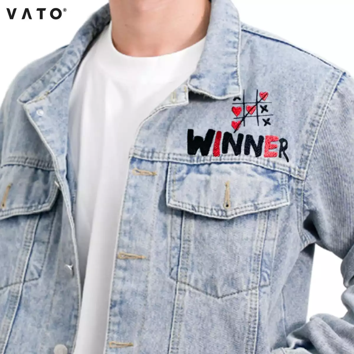 Áo Jean Vato Winner- áo khoác jean nam, nữ, khoác denim form rộng, basic, thêu họa tiết cá tính