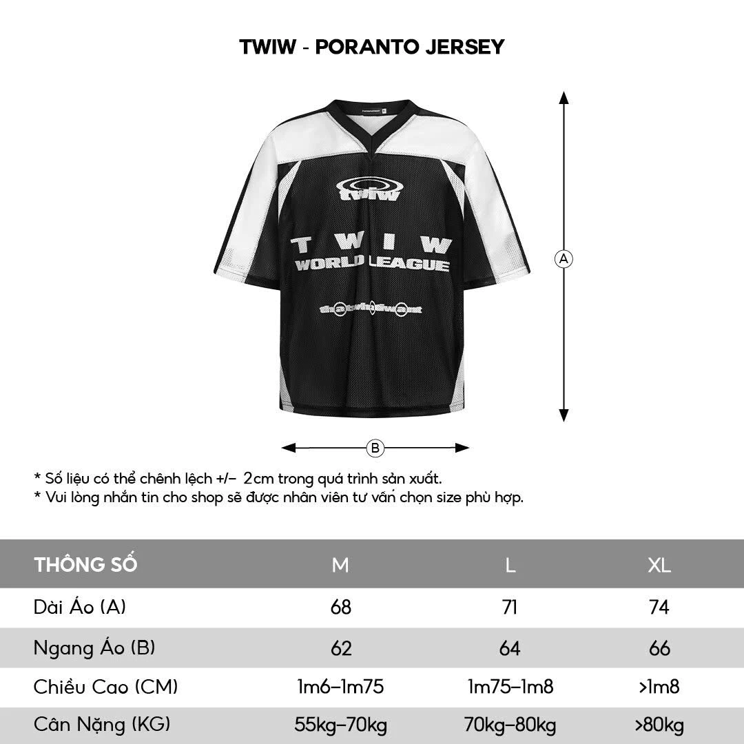 Áo thun jersey vải mè màu đen, trắng, phong cách thể thao form regular, unisex HUGUxTHATSWHATIWANT - TWIW PORANTO JERSEY