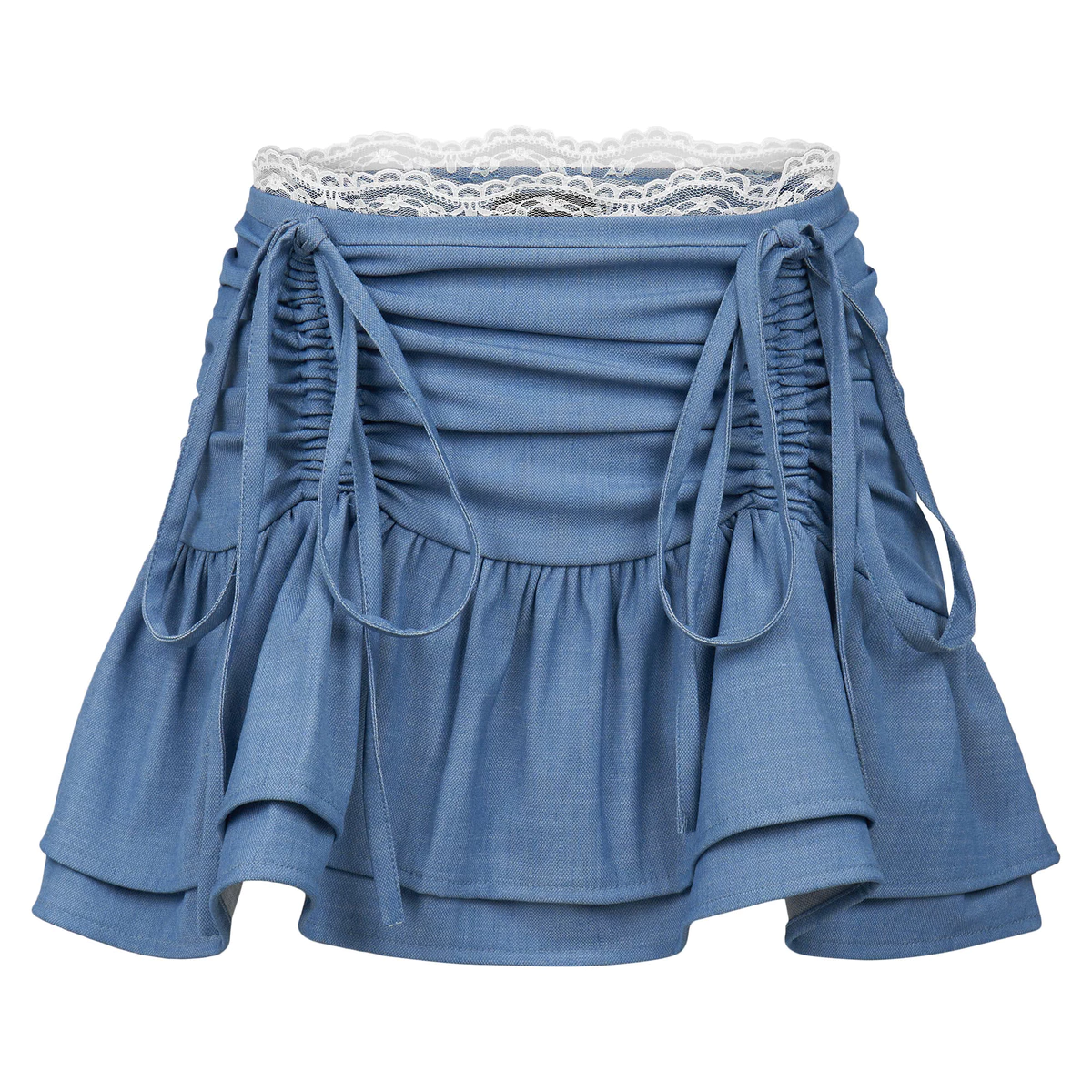 Chân váy xếp ly rút dây phối ren local brand HUGUxTHATSWHATIWANT - TWIW BLUE BABE