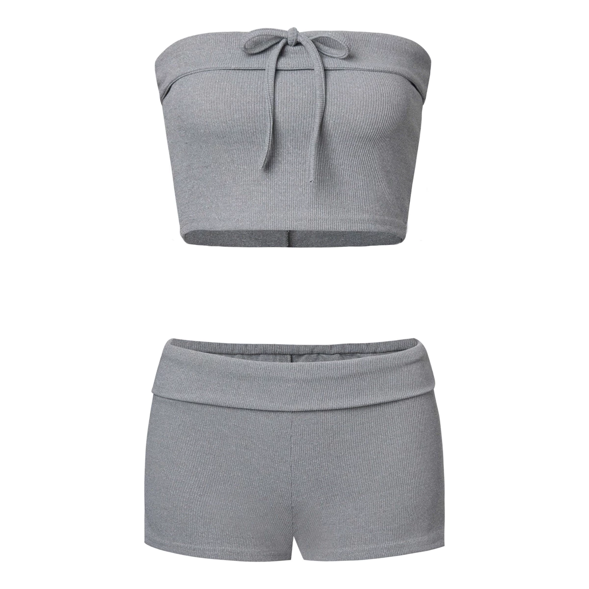 Set áo croptop và quần shorts xám thun gân năng động  HUGUxTHATSWHATIWANT -  TWIW Grey Kitten