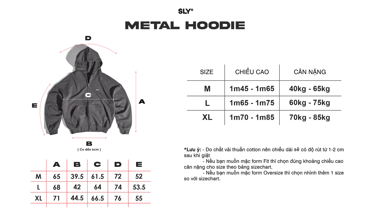 Hoodie Nỉ Bông Cotton Zip SLY Metal màu Xám Tiêu / Xám Chì