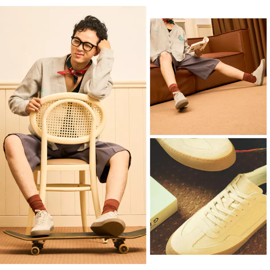 Giày Sneaker Vải Canvas Phối Da Nam Nữ DC35 Beige Dincox Shoes - Đế Khâu Bền Bỉ