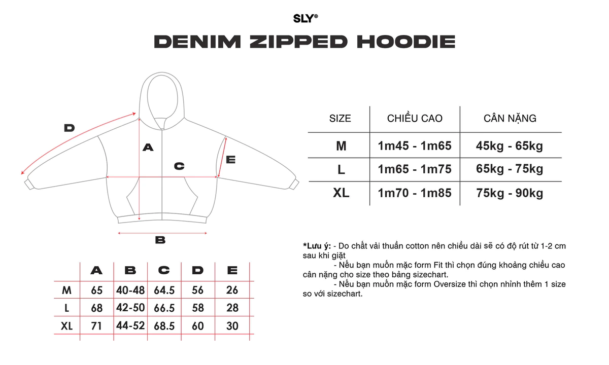 Áo hoodie SLY zip 2 chiều Denim Antimon Black