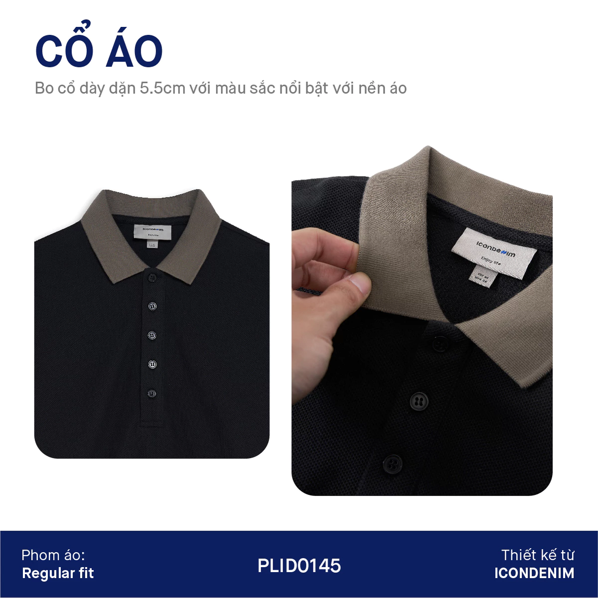 Áo Polo Nam ICONDENIM Phối Viền Tay Impressive Prospect Form Regular PLID0145