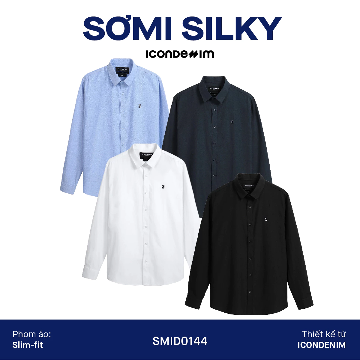 Áo Sơ Mi Oxford Nam Tay Dài ICONDENIM Blank Color Embroider Form Slim SMID0144