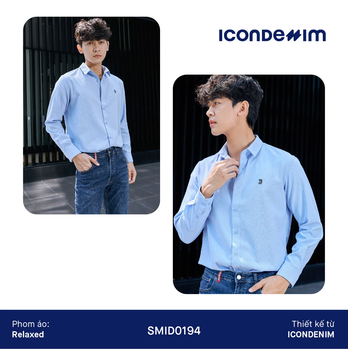 Áo Sơ Mi Oxford Nam Tay Dài ICONDENIM Blank Color Embroider Form Slim SMID0144