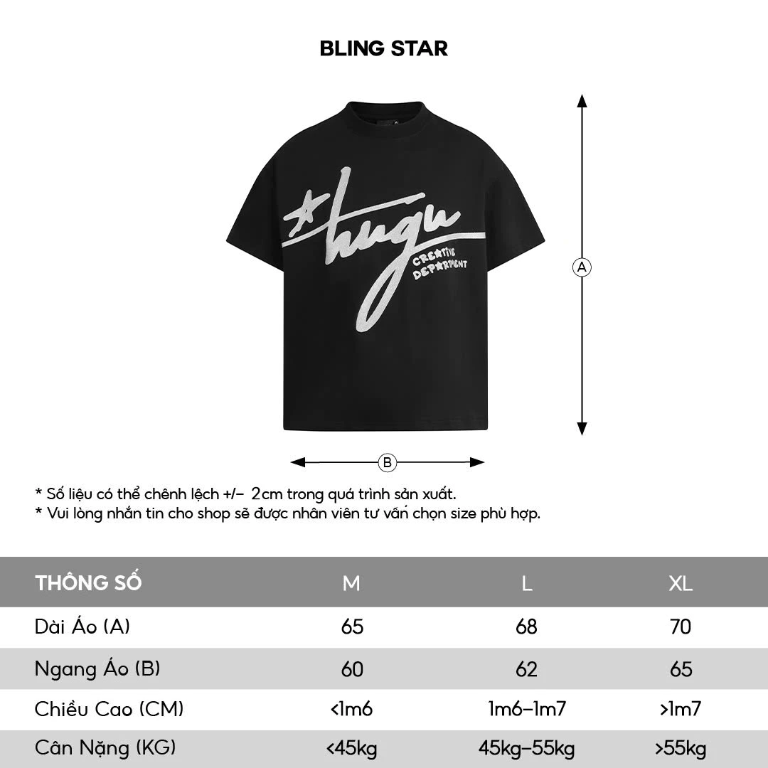 Áo thun boxy local brand HUGU - BLING STAR - cotton 2 chiều, phủ kim tuyến