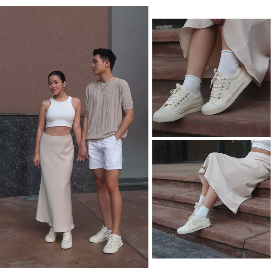 Giày Thể Thao Nam Nữ, Giày Sneaker Vải Canvas, Giày Thời Trang Dincox E12 Cream