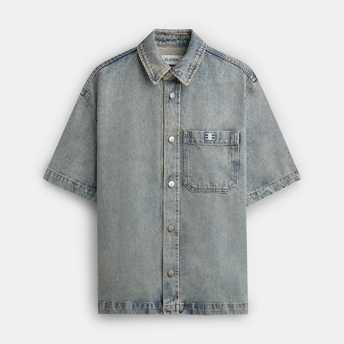 Eleven - Áo Sơ Mi Khoác Jeans Thêu Túi Mono | Màu Xanh Nhạt