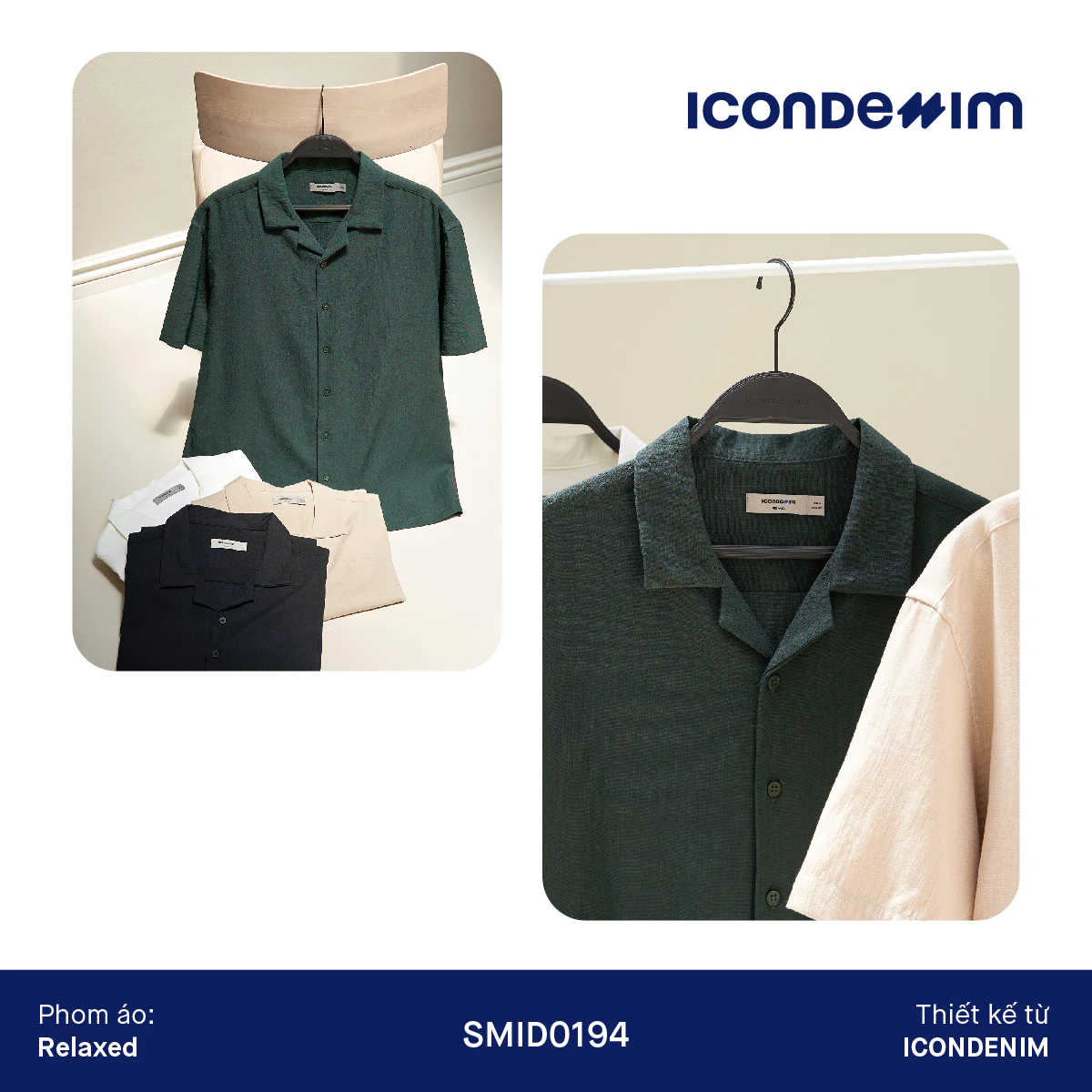 Áo Sơ Mi Linen Nam ICONDENIM Tay Ngắn Cuban CigarCraft Form Relaxed SMID0194