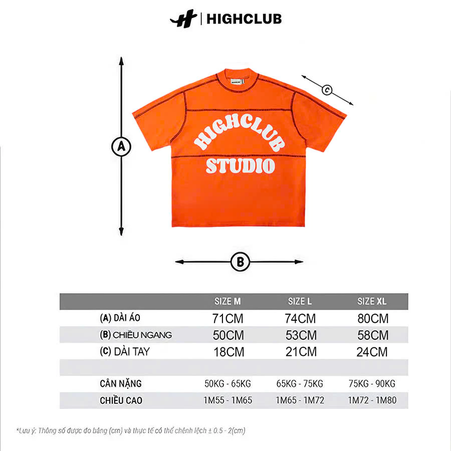 Áo thun HIGHSTD TEE - HIGHCLUB cổ tròn form oversize màu ĐEN/ CAM - Unisex