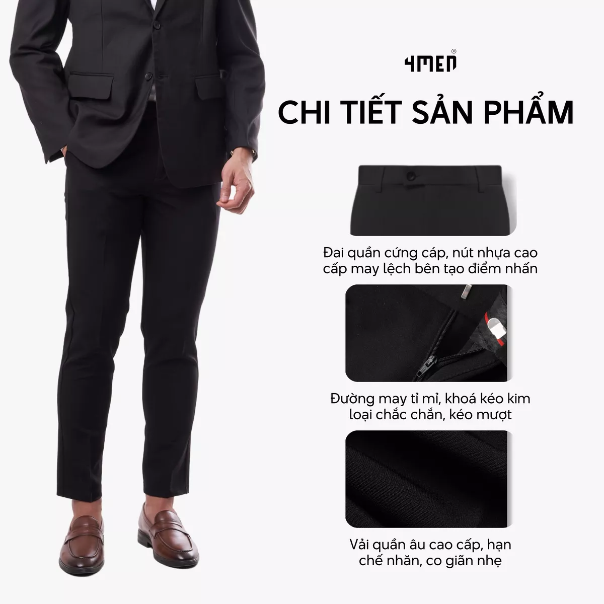 Quần tây âu nam co giãn 4MEN QT071 form slimfit Hàn Quốc ống ôm đẹp, vải cao cấp không nhăn, basic dễ phối, 6 màu basic