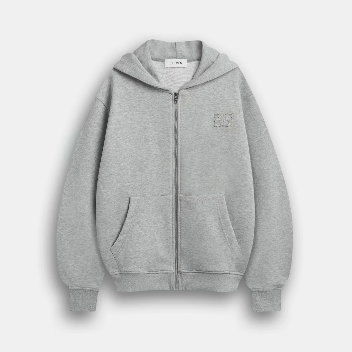 Eleven - Áo Nỉ Unisex Nam Nữ Có Nón Cài Khoá Thêu Đắp Giống Mono | Màu Xám
