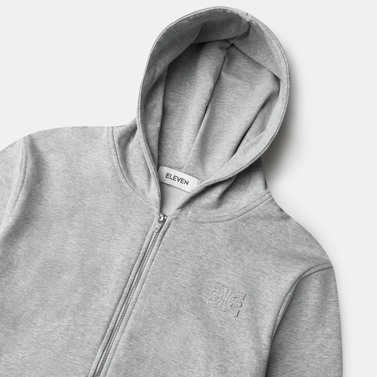 Eleven - Áo Nỉ Unisex Nam Nữ Có Nón Cài Khoá Thêu Đắp Giống Mono | Màu Xám