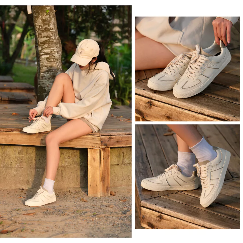Giày Sneaker Da Nam Nữ DC36 MILK TEA DINCOX Shoes Đế Bằng