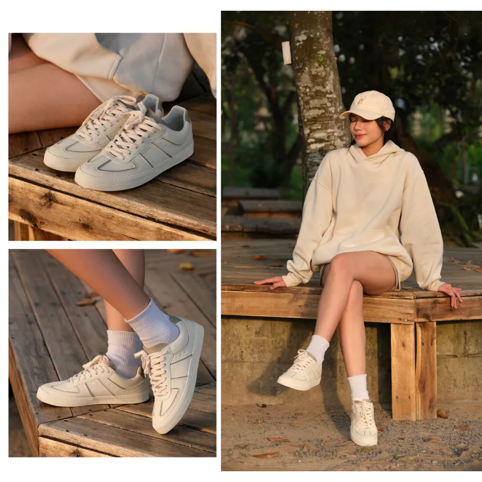 Giày Sneaker Da Nam Nữ DC36 MILK TEA DINCOX Shoes Đế Bằng