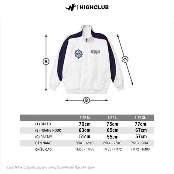 Áo Khoác JACKET OLYMPIC màu TRẮNG/XANH vải dù cổ đứng HIGHCLUB Brand Chính Hãng