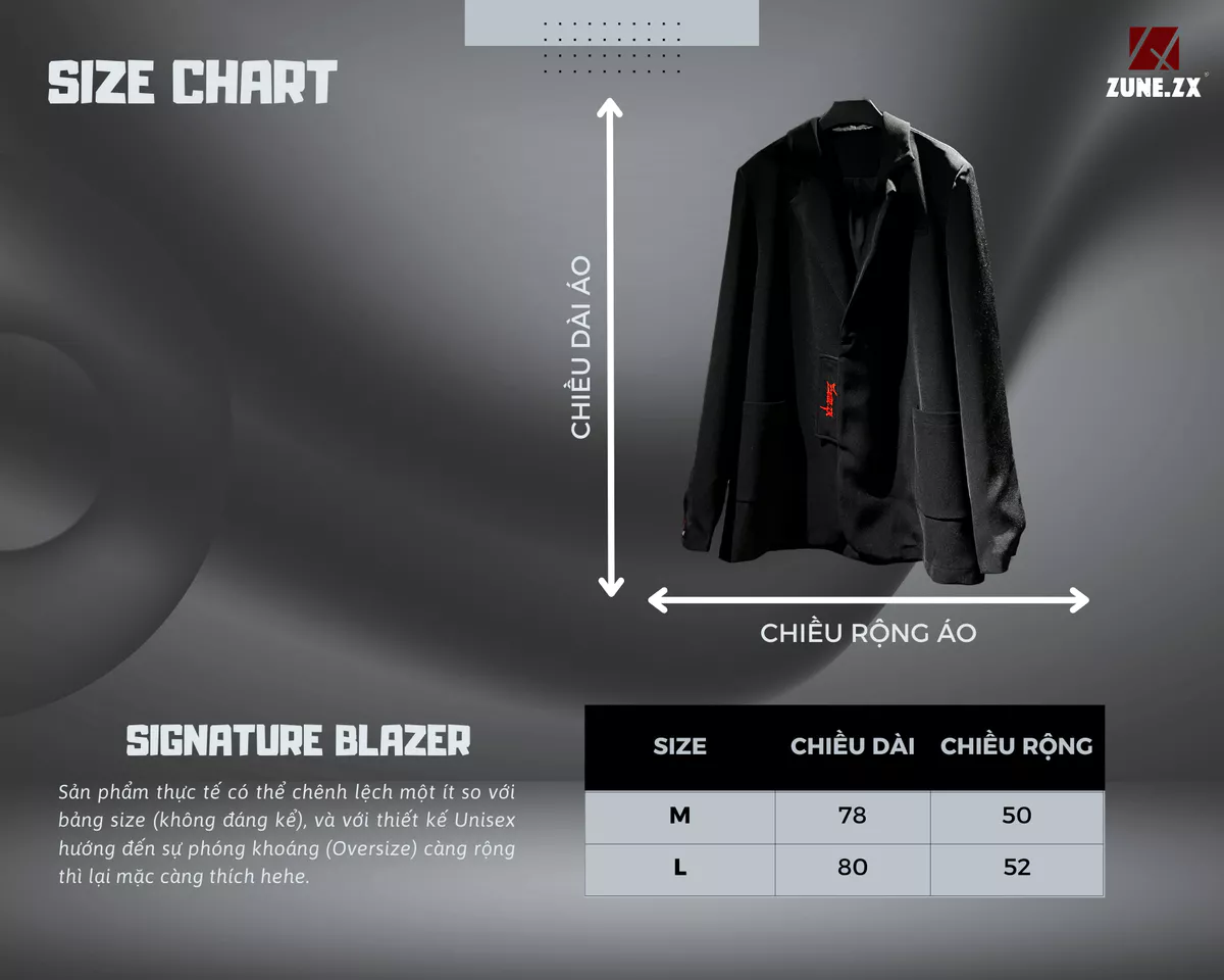 Áo khoác Blazer Unisex đen form rộng Zune.zx, SIGNATURE BLAZER