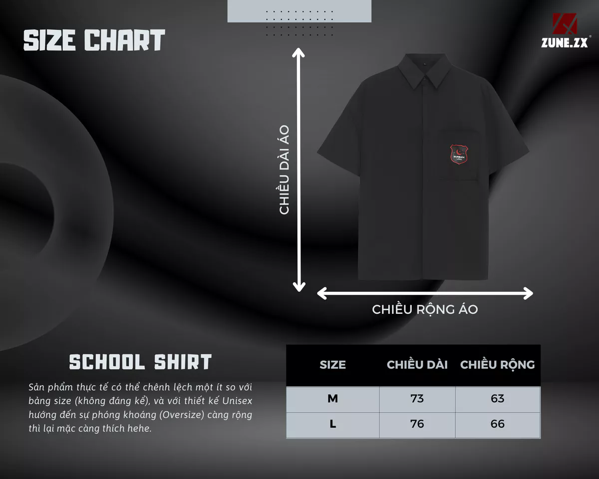 Áo sơ mi Unisex Zune.zx, tay ngắn basic trắng đen, School Shirt