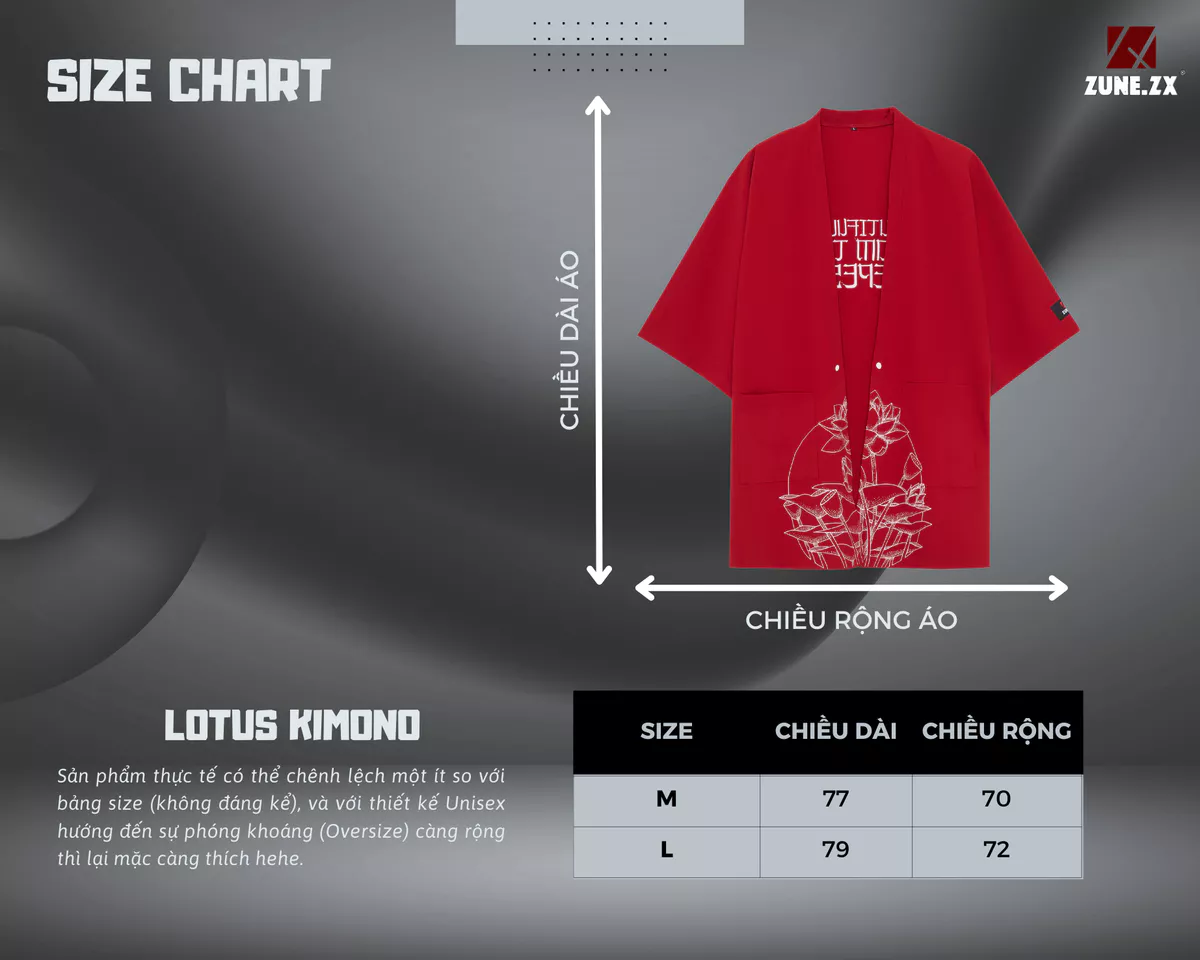 Áo khoác kimono zune.zx dáng rộng đỏ đen phong cách nhật bản, Lotus kimono