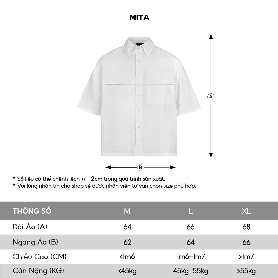 Áo sơ mi boxy local brand HUGU - MITA - sơ mi ngắn tay dáng boxy, đính logo kim loại mặt sau, túi áo bên phải