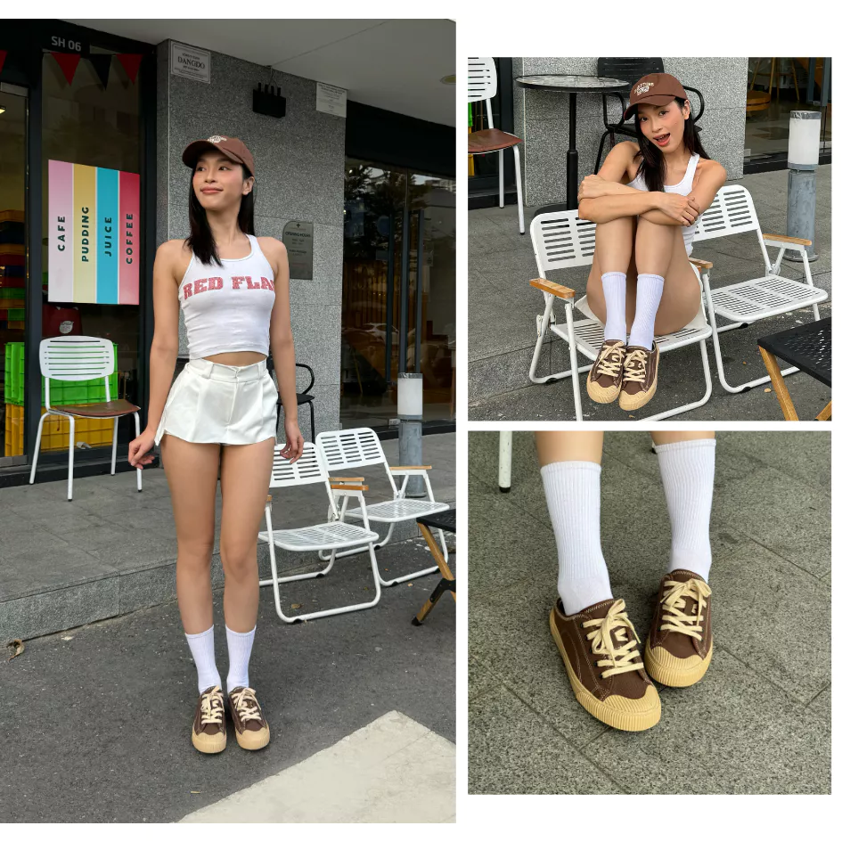 Giày Sục Đạp Gót Mules Vải Sneaker Unisex E10 CHOCO MILK DINCOX Tăng Chiều Cao 4cm