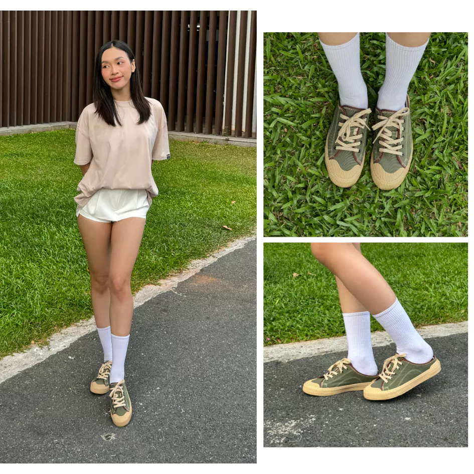 Giày Sục Đạp Gót Mules Vải Sneaker Unisex E10 Matcha DINCOX Tăng Chiều Cao 4cm